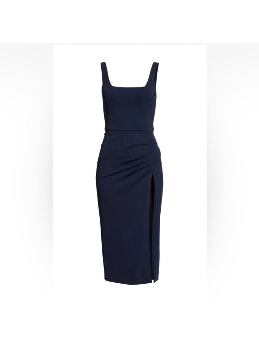 CUSHNIE Black Square Neck Ruched Side Slit Dress sz 0 - Picture 4 of 16
